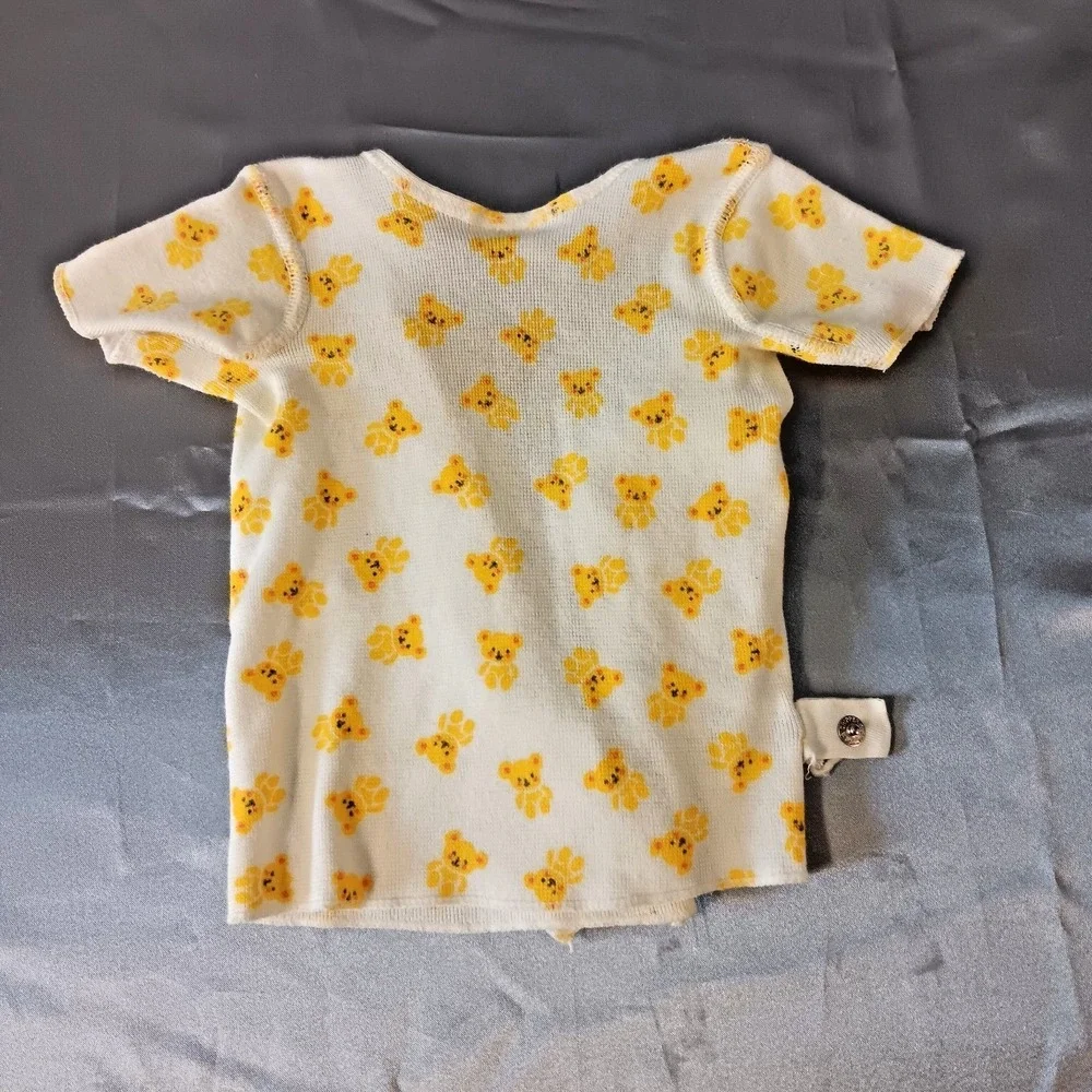 VTG Carter's Baby Wrap Shirt 6M Yellow Teddy Bear Print‎ USA Newborn Kimono Top
